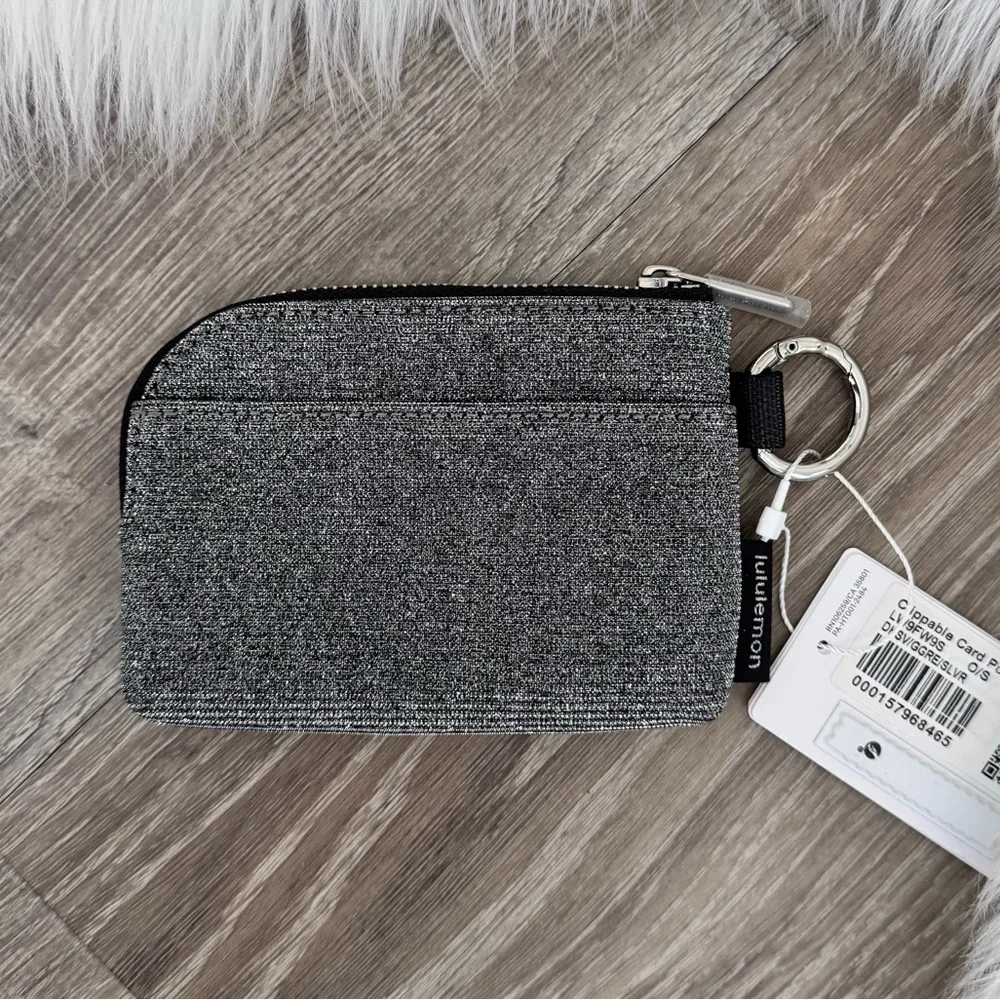 🩶🍋Lululemon Clippable Card Pouch Glitter Dark Silver/Graphite Grey/Silver